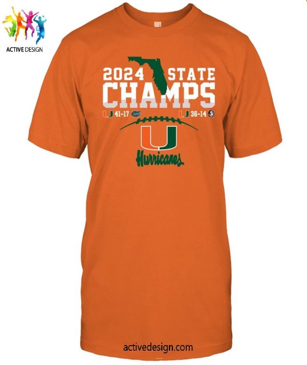 Miami Hurricanes 2 Sided Canes State Champions 2024 T-Shirt