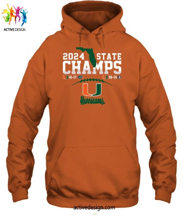 Miami Hurricanes 2 Sided Canes State Champions 2024 T-Shirt