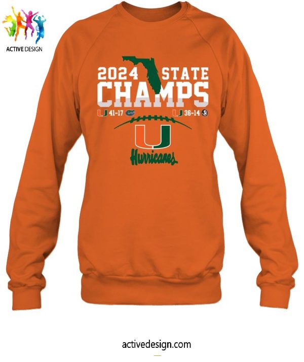 Miami Hurricanes 2 Sided Canes State Champions 2024 T-Shirt