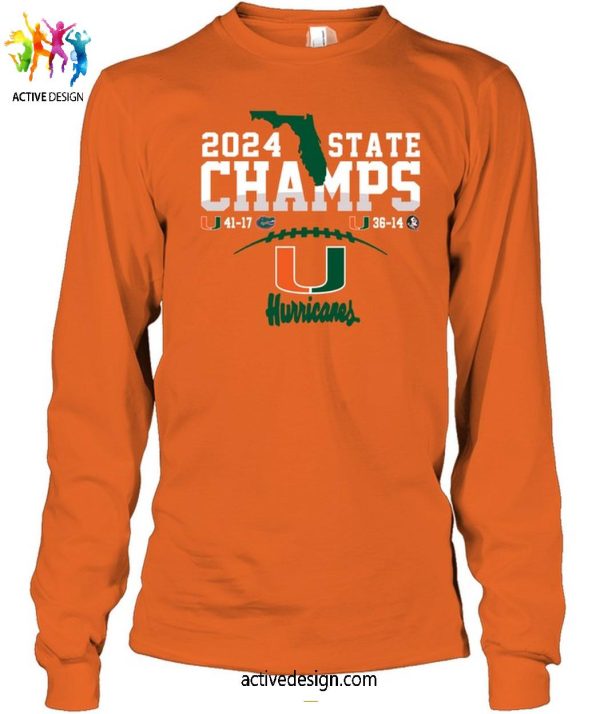 Miami Hurricanes 2 Sided Canes State Champions 2024 T-Shirt