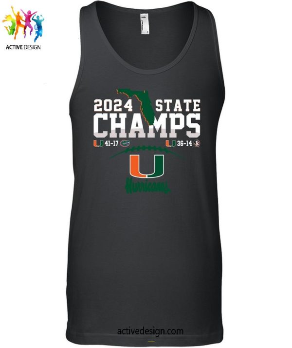 Miami Hurricanes 2 Sided Canes State Champions 2024 T-Shirt