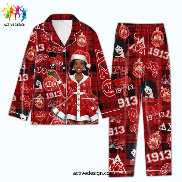 Delta Sigma Theta Holiday Spirit In Red Plaid Christmas Satin Pajamas Set