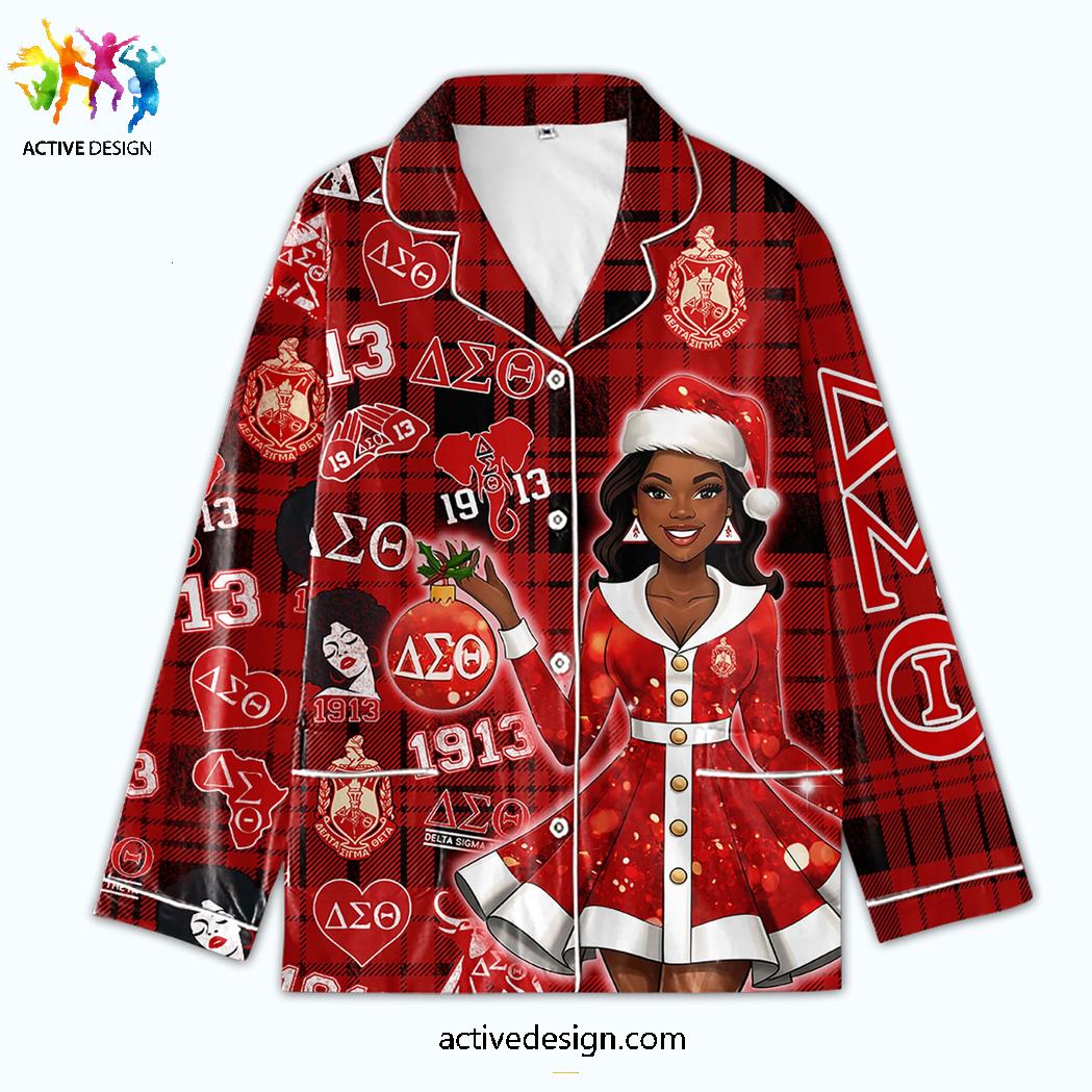 Delta Sigma Theta Holiday Spirit In Red Plaid Christmas Satin Pajamas Set Delta Sigma Theta Holiday Spirit In Red Plaid Christmas Satin Pajamas Set