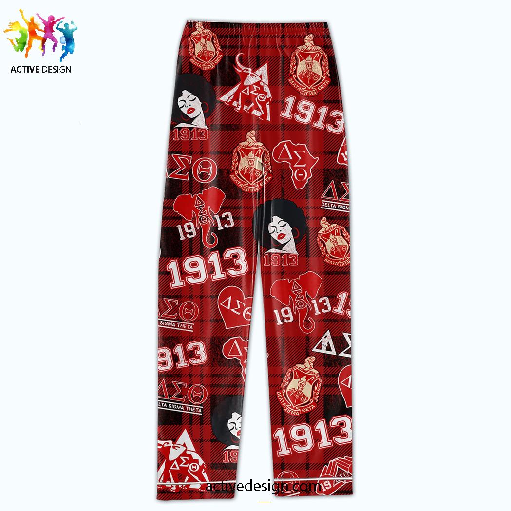 Delta Sigma Theta Holiday Spirit In Red Plaid Christmas Satin Pajamas Set Delta Sigma Theta Holiday Spirit In Red Plaid Christmas Satin Pajamas Set
