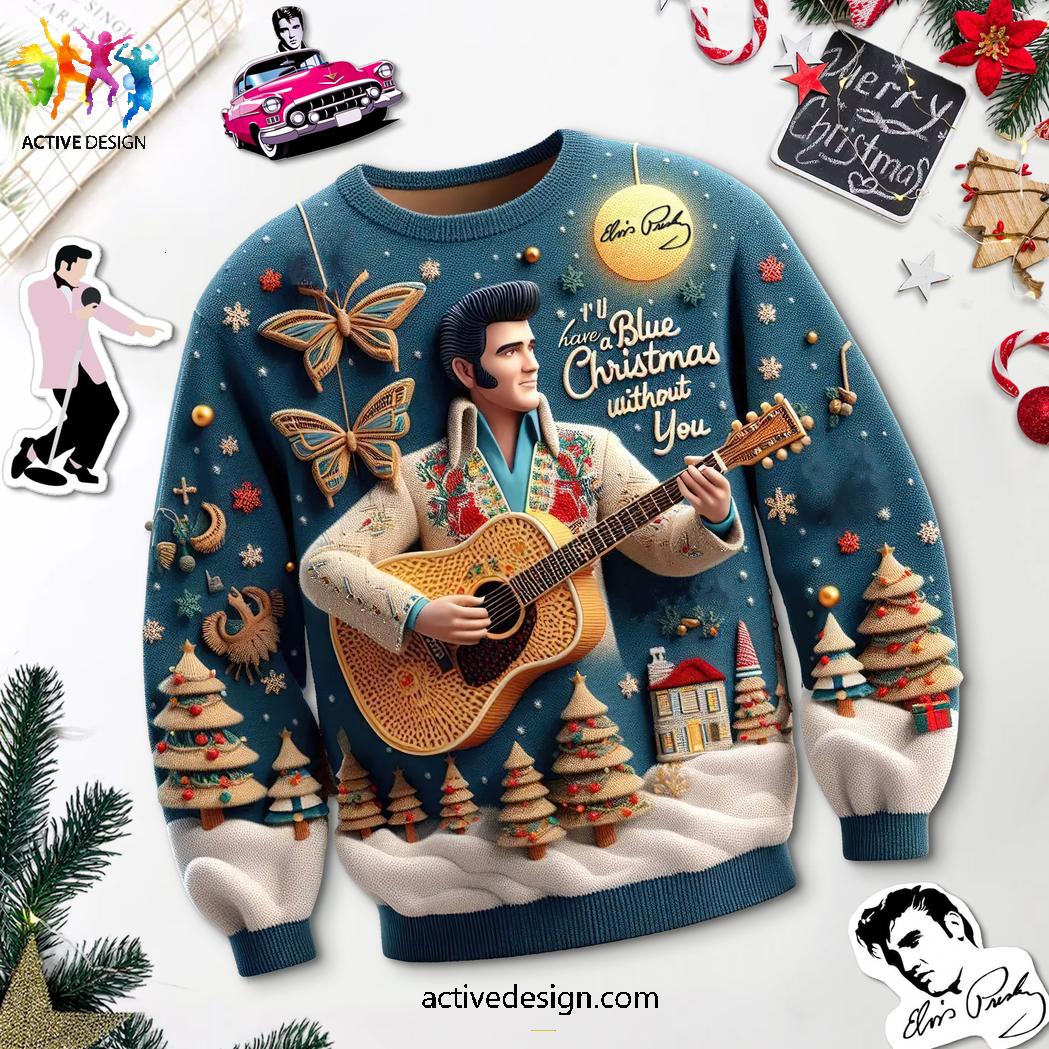 Elvis Presley Blue Christmas Holiday Sweater Elvis Presley Blue Christmas Holiday Sweater