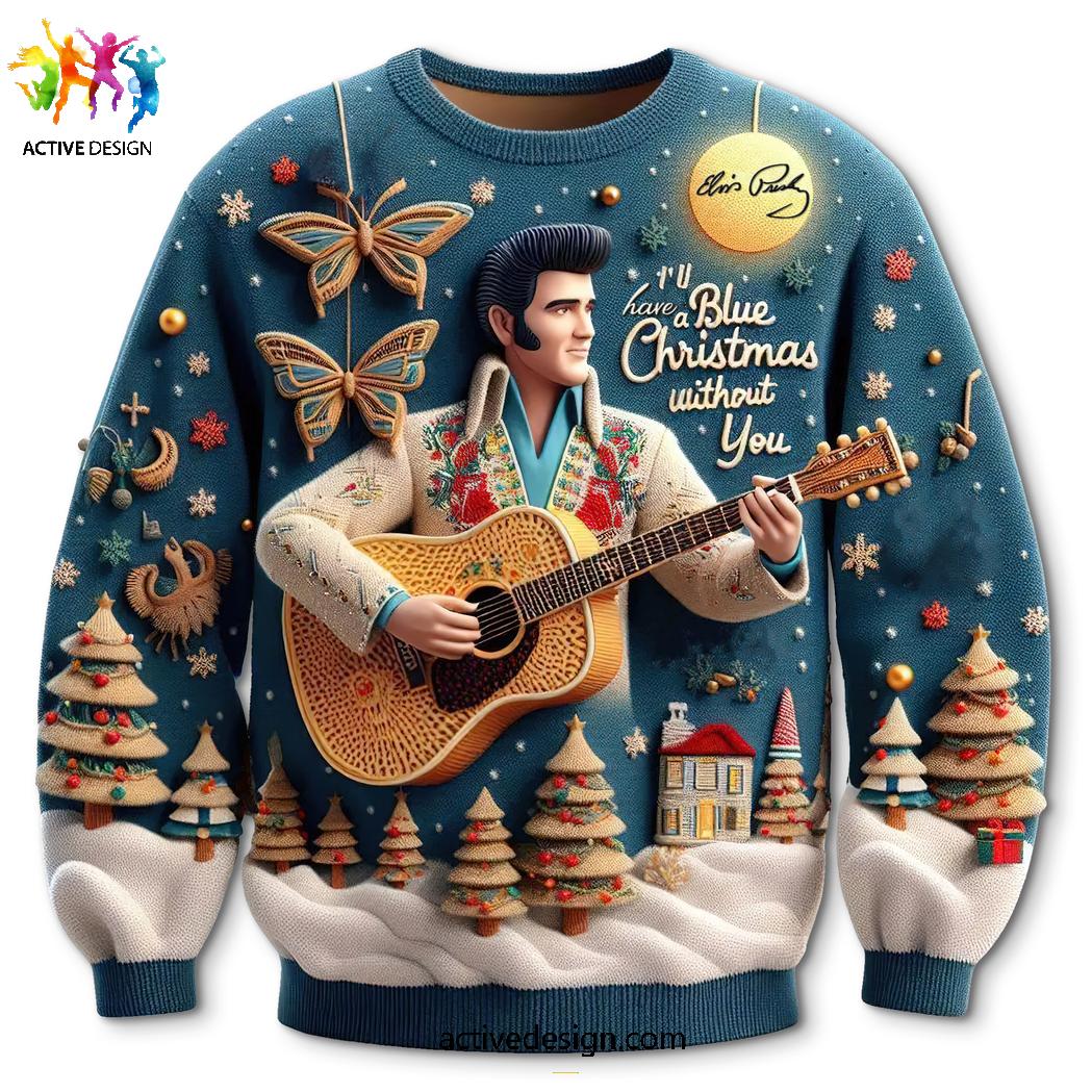 Elvis Presley Blue Christmas Holiday Sweater Elvis Presley Blue Christmas Holiday Sweater