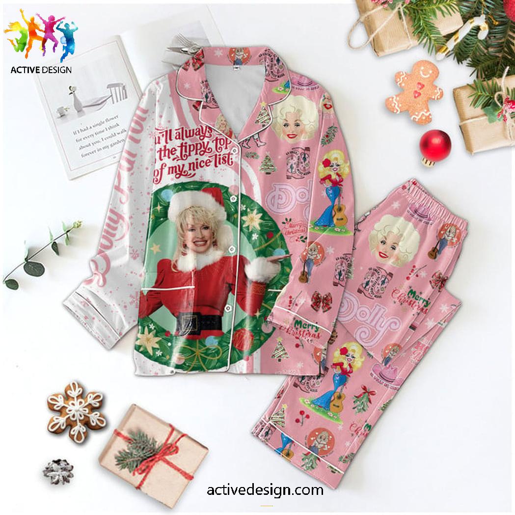 Festive Dolly Parton Christmas Satin Pajamas Set Festive Dolly Parton Christmas Satin Pajamas Set