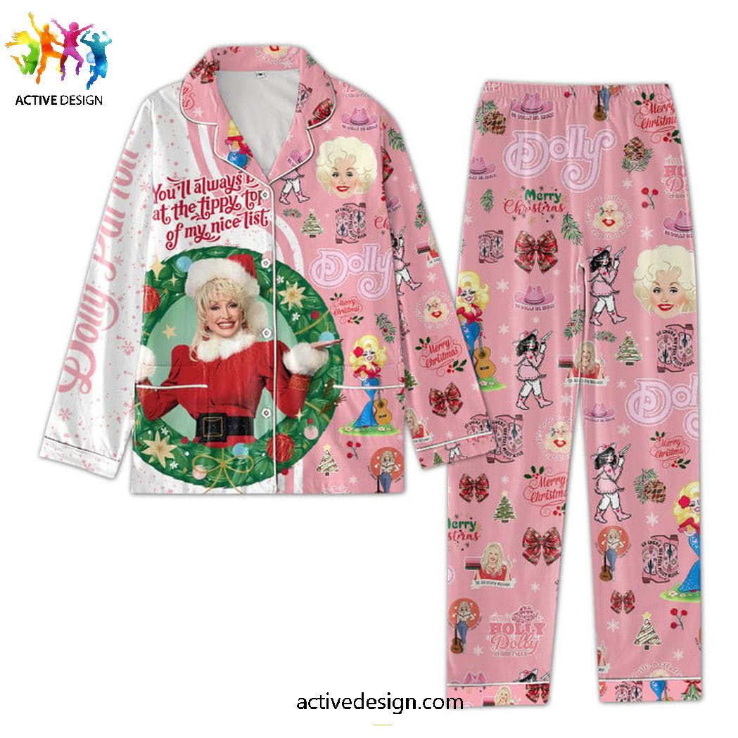 Festive Dolly Parton Christmas Satin Pajamas Set Festive Dolly Parton Christmas Satin Pajamas Set