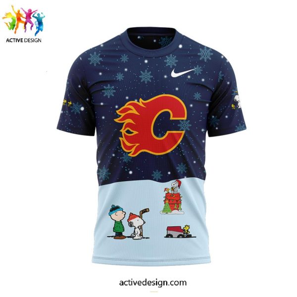 Calgary Flames Peanuts & Snoopy Night Speciality Limited Edition 3D T-Shirt