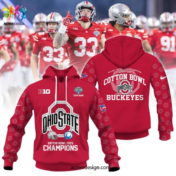 Ohio State Buckeyes Playoff Semifinal Goodyear Cotton Bowl 2025 Champions Red Hoodie