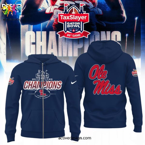 Ole Miss Rebels 2025 Taxslayer Gator Bowl Champions Limited Edition Navy Hoodie