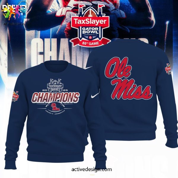 Ole Miss Rebels 2025 Taxslayer Gator Bowl Champions Limited Edition Navy Hoodie