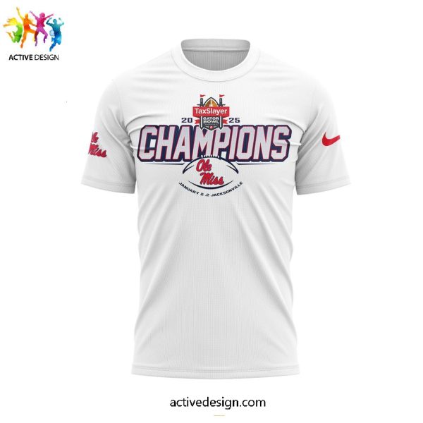 Ole Miss Rebels Football 2025 Taxslayer Gator Bowl Champions Limited Edition White 3D T-Shirt