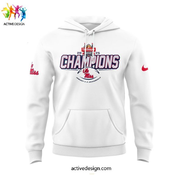 Ole Miss Rebels Football Taxslayer Gator Bowl Champions 2025 Limited Edition White Hoodie Longpants Cap
