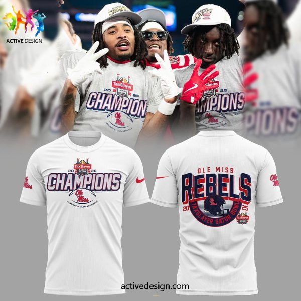 Ole Miss Rebels Football Taxslayer Gator Bowl Champions 2025 Limited Edition White Hoodie Longpants Cap