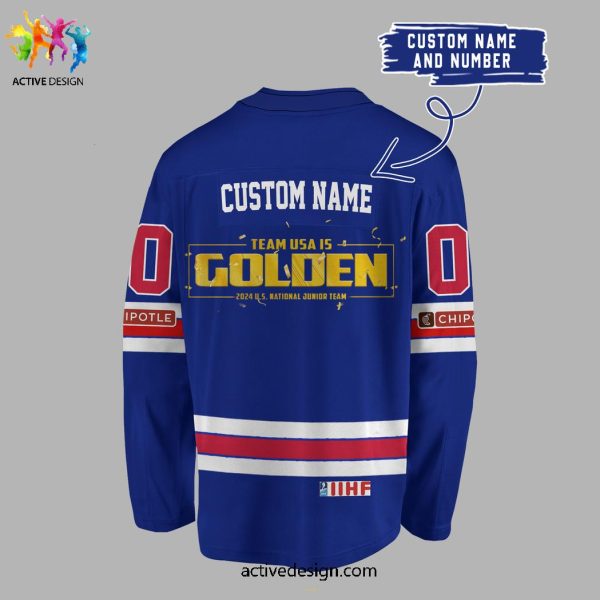 USA Hockey World Junior Ice Hockey Golden Champions 2025 Custom Name And Number Hockey Jersey